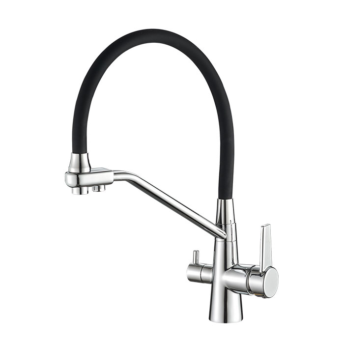 Dual Handle 3 Way Pull-down Kitchen Faucet with Purified Drinking Water Tap and Flexible Spout