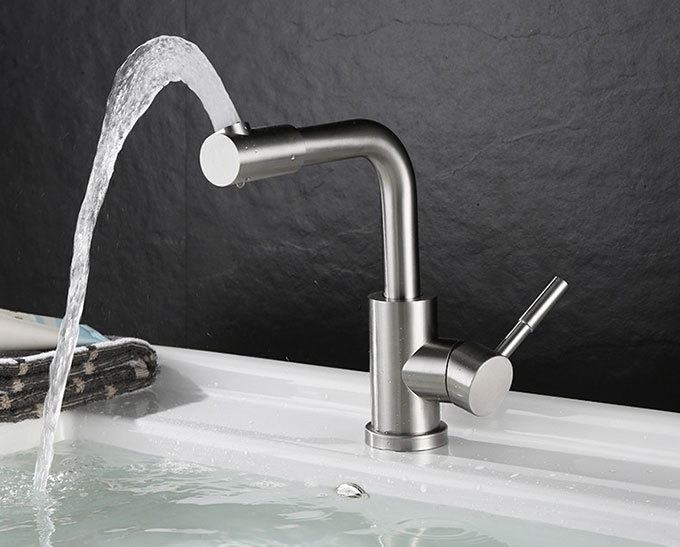 Single Handle Bathroom Basin Mixer Tap Satin Nickel Stainless Steel 80107