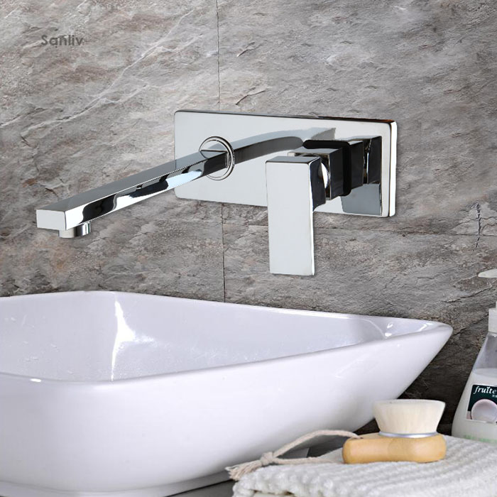 Wall-mounted Lavatory Faucet Chrome Washbasin Mixer Concealed Tap