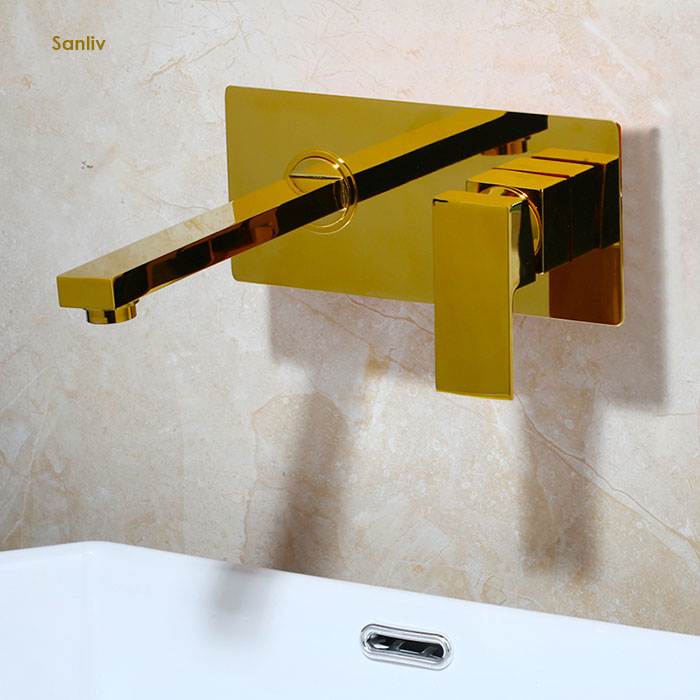 Bathroom Faucet Wall Mounted Golden Basin Mixer Concealed Tap