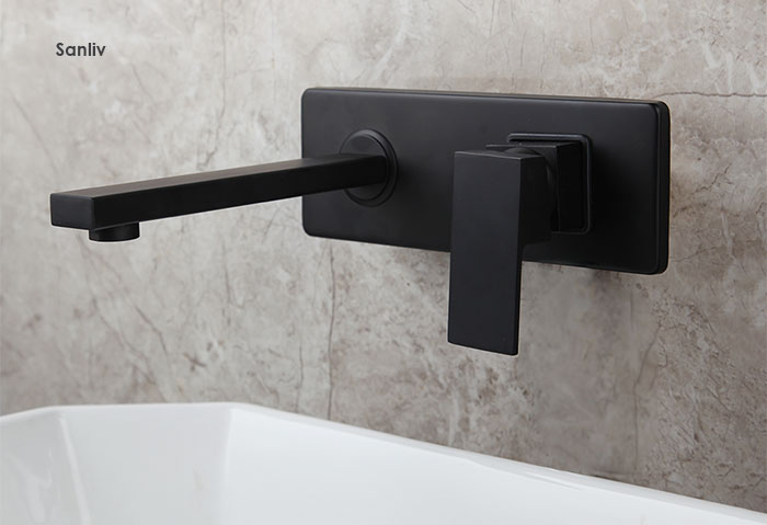 Bathroom Faucet Wall Mounted Matt Black Brass Basin Mixer Concealed Taps