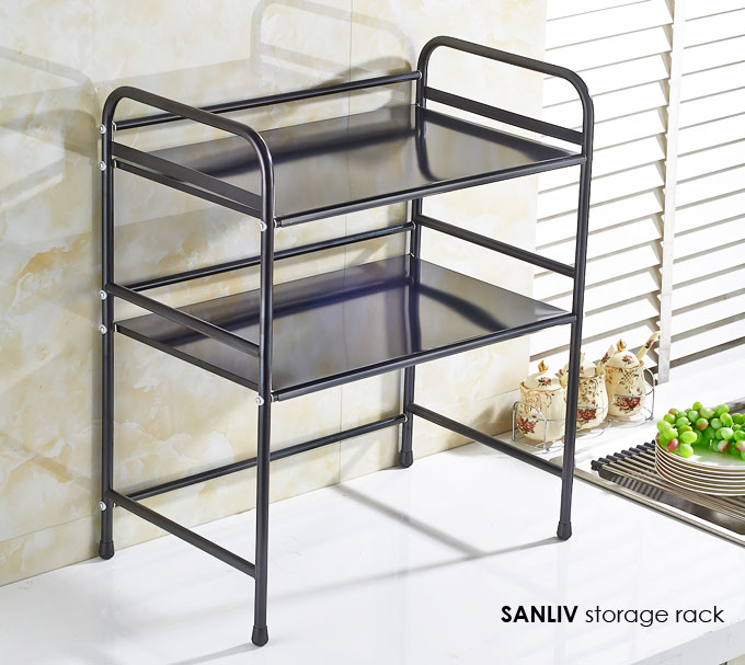 Black Microwave Kitchen Cart-Stand Double Shelves 30102