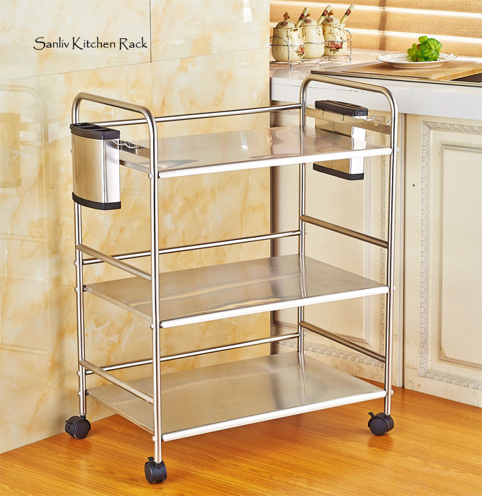 Chrome 3-Tier Utility Microwave Stand Storage Kitchen Cart Workstation