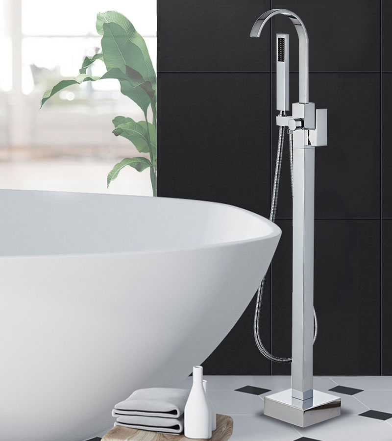Floor Mount Freestanding Bathtub Faucet Waterfall Tub Filler Mix Tap w/Shower 