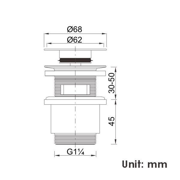 Click-Clack Pop-up Drain With Overflow Matte Black POP-07 drawings