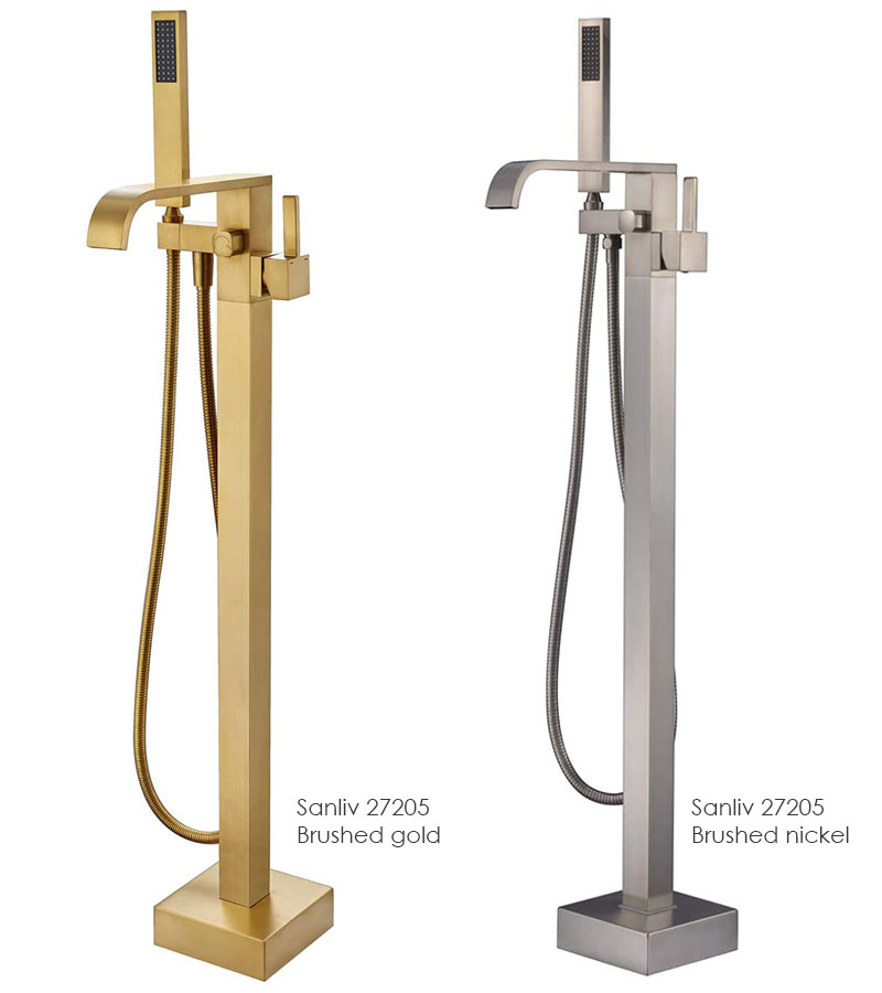 Freestanding Bathtub Faucet Tub Filler Brushed Gold Floor Mount Mixer Tap Single Handle with Hand Shower