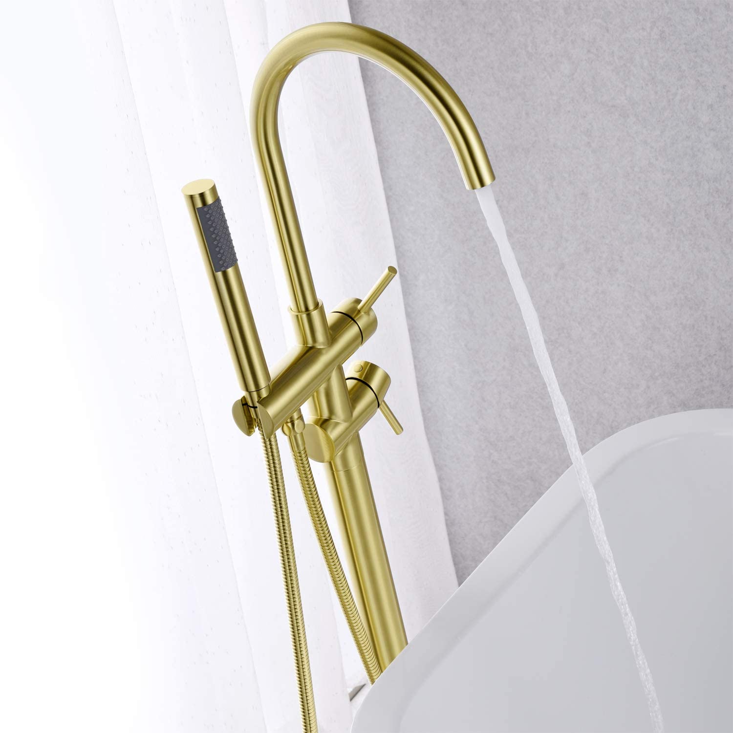 Floor Mounted Freestanding Tub Filler Brushed Gold 27208