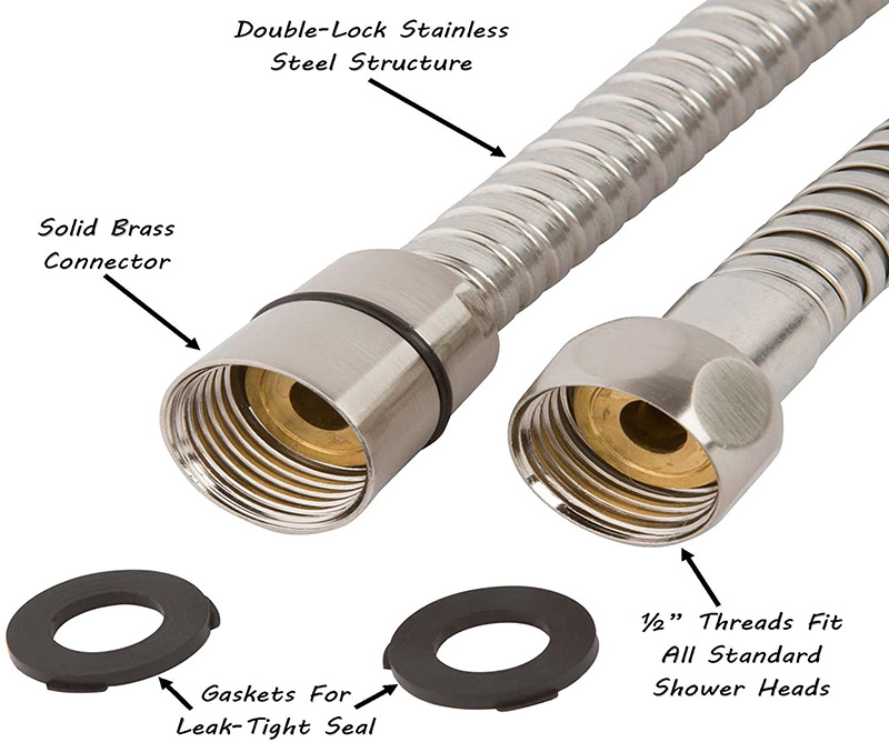 All Metal Hand Shower Double Lock Hose Brushed Satin Nickel