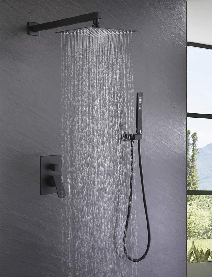 Matte Black Shower System 12 Inch Bathroom Luxury Rain Mixer Shower Combo Set Wall Mounted Rainfall Shower Head and Handheld System Shower Faucet Set Rough-in Valve Body and Trim Included