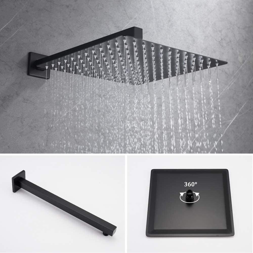 Matte Black Rainfall Square Stainless Steel Shower Head A2607