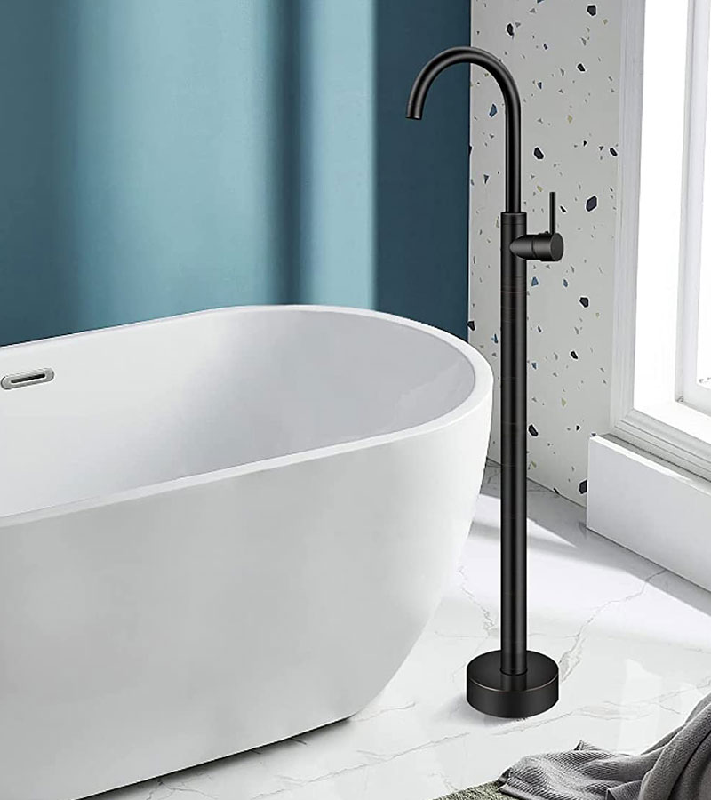 Oil Rubbed Bronze Freestanding Tub Filler Floor Mounted Single Handle Bathtub Faucet Single Lever Brass Mixer Tap