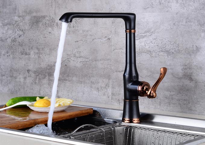 Oil Rubbed Bronze Sink Mixer With High Movable Spout and Single Side Lever