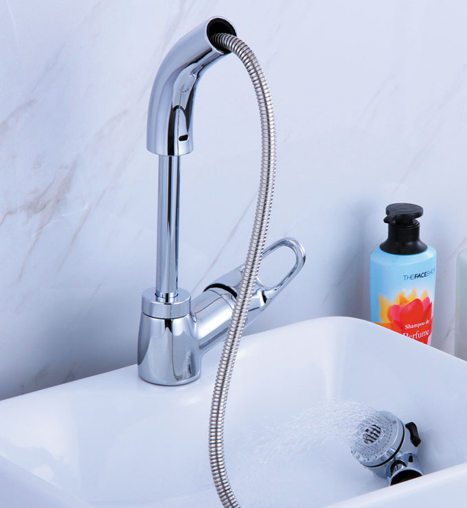 Pull-Out Basin Mixer with Swivel and Height Adjustable Spout Chrome
