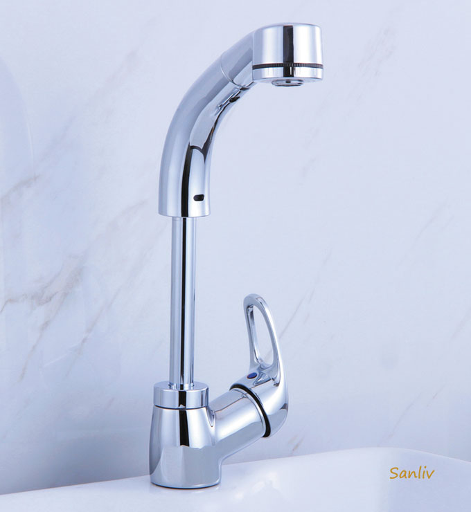 Pull-Out Sink Faucet with Swivel Height Adjustable Spout