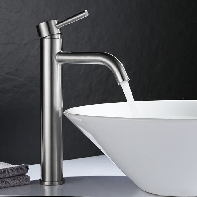 Single Hole Single-Handle Vessel Bathroom Faucet with Ceramic Disc Cartridge in Brushed Nickel