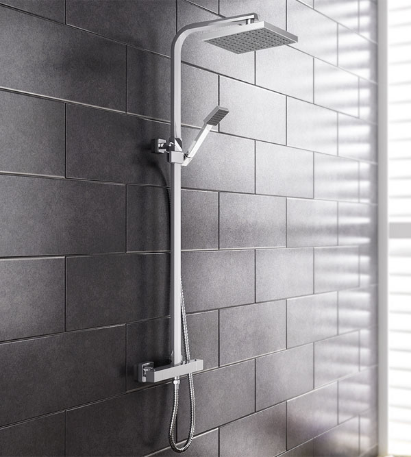 PHASAT Thermostatic Shower System,Black Exposed Shower Mixer Thermostatic Set with Waterfall Bath Filler,Rain Shower Head and Hand Shower