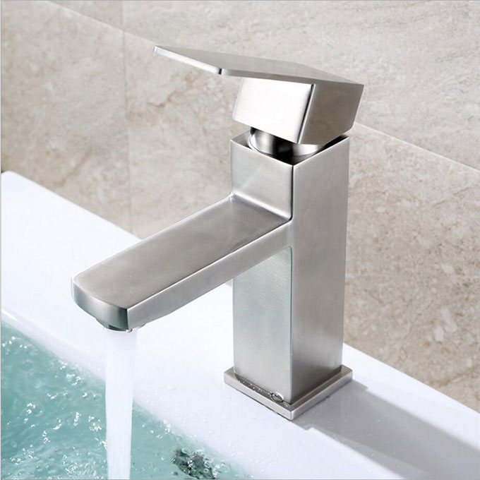 Stainless Steel Bathroom Square Vanity Sink Mixer Tap 80108