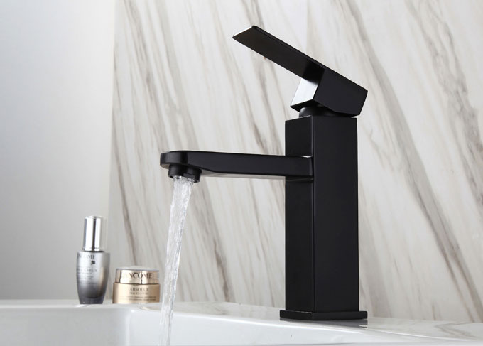 Stainless Steel Bathroom Square Vanity Sink Mixer Tap in Matte Black 80108BK