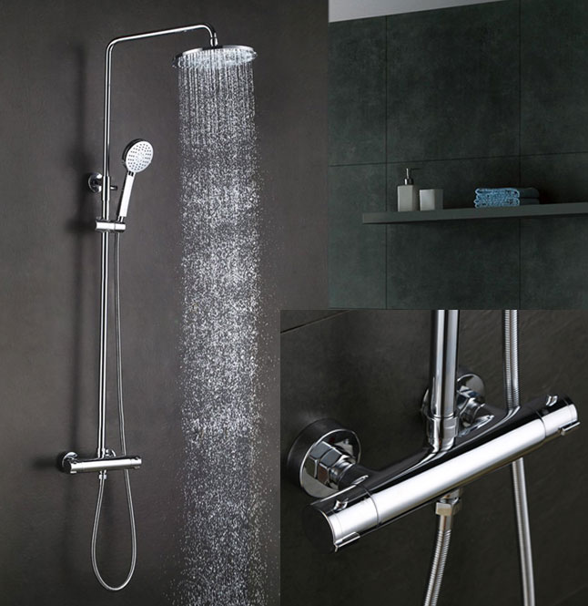 Thermostatic Shower System Rainfall Shower Head Adjustable Shower Bar