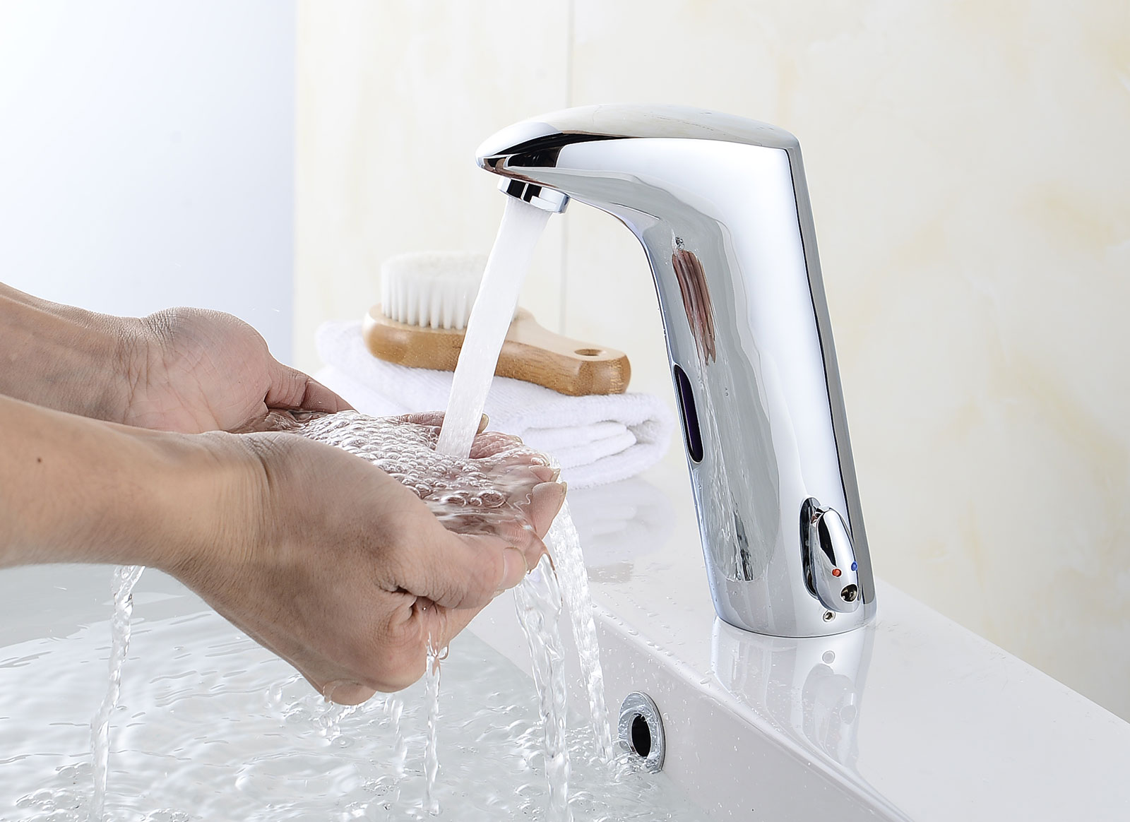 Touchless DC-Powered Bathroom Sink Faucet Temperature Adjustable Mixer