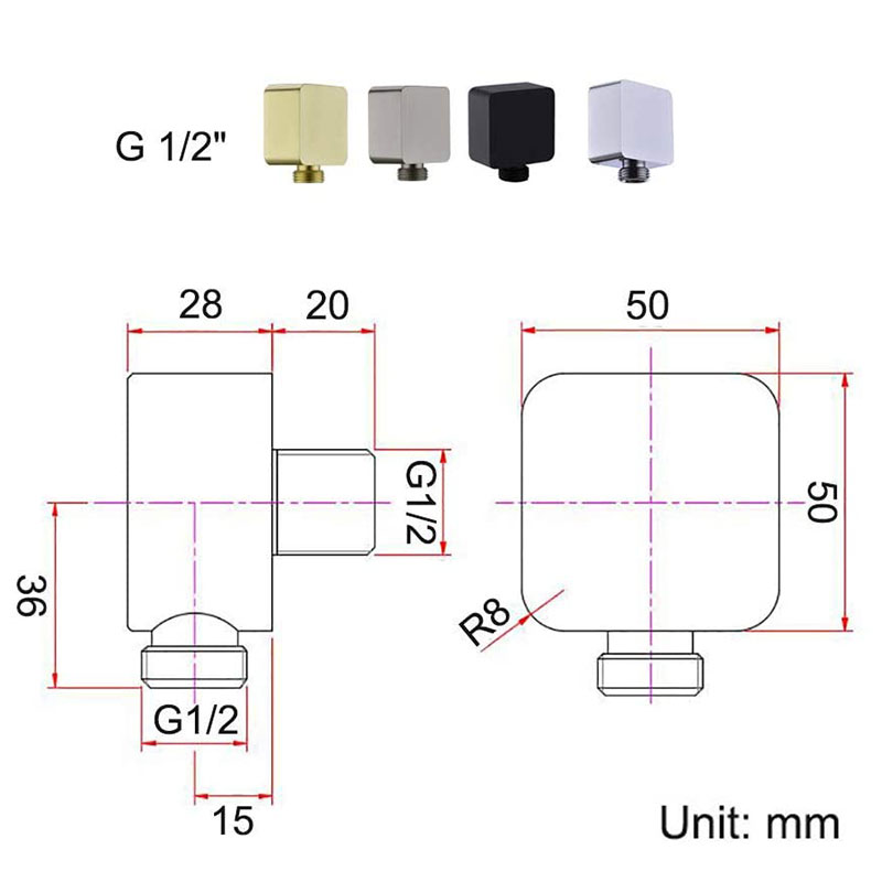 Square Wall Elbow for Hand Held Shower Hose Connection