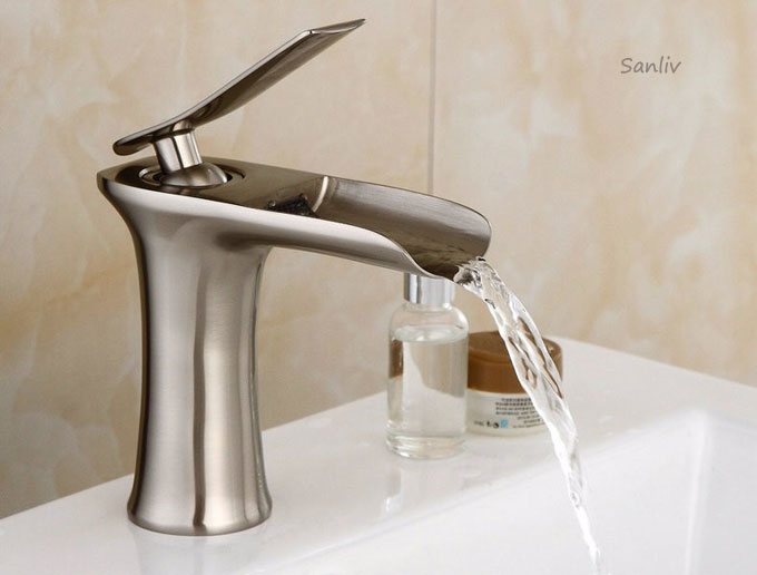 Waterfall Bathroom Faucet Basin Mixer Tap Brushed Nickel
