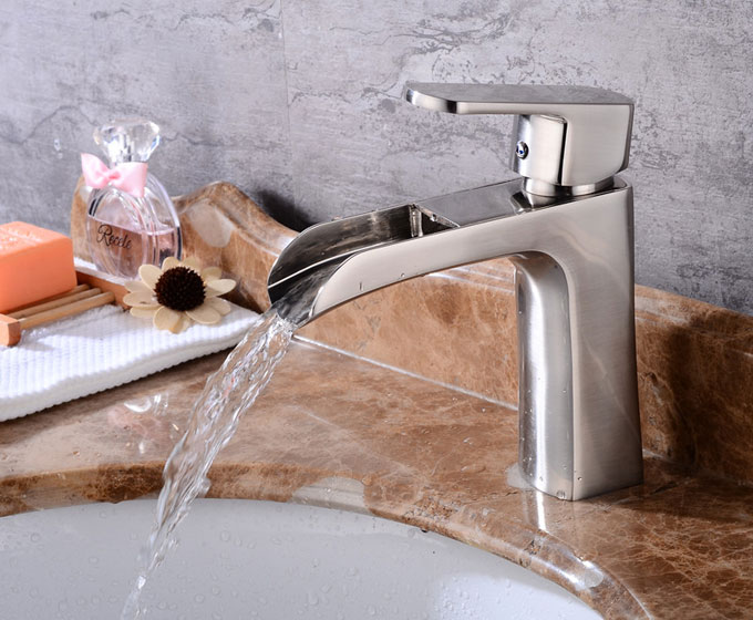 Waterfall Bathroom Single handle Basin Mixer Tap Brushed Nickel