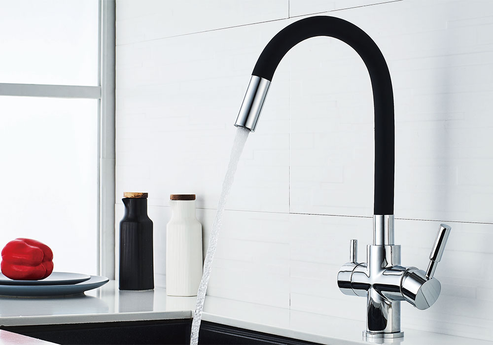 chrome 3 way triflow tap kitchen faucet with pulldown black flexible spout