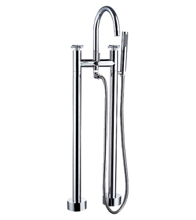 Chrome Floor Mount Tub Faucet with Metal Cross Handles