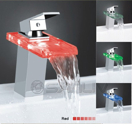 Glass Waterfall LED Bathroom Wash Basin Mixer Taps