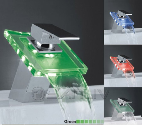 Glass Waterfall LED Bathroom Basin Mixer Taps