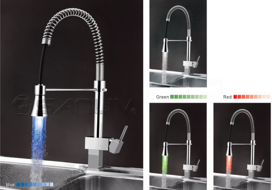 Single Handle Pull Down Kitchen Faucet with Color Changing LED Light