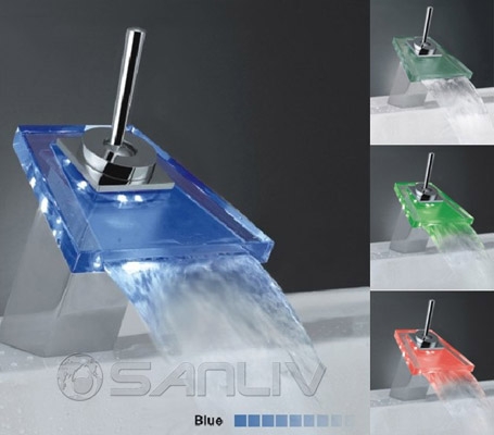 LED Waterfall Cascading Glass Bathroom Sink/Basin Mixer Tap