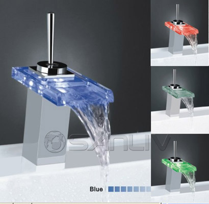 Hot and cold feed LED Waterfall Cascading Glass Mixer Tap