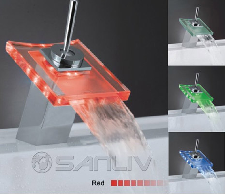 Temperature Sensor LED Waterfall Cascading Glass Mixer Tap