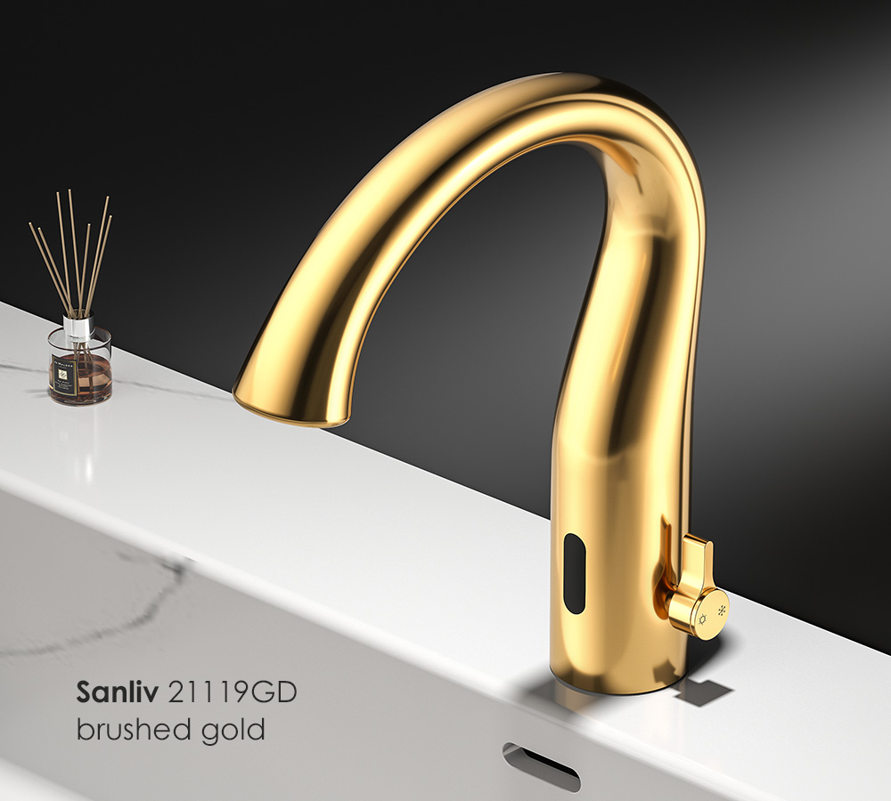 Automatic Sensor Bathroom Faucet - Touchless Single Hole with Temperature Control in brushed gold finish