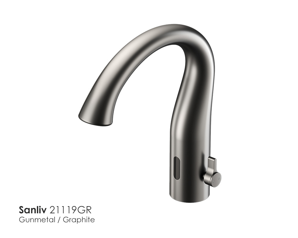 Automatic Sensor Bathroom Faucet - Touchless Single Hole with Temperature Control in gunmetal or graphite finish