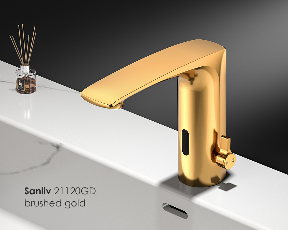 Automatic Sensor Bathroom Faucet - Touchless Single Hole with Temperature Control in brushed gold finish
