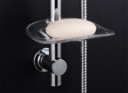 Adjustable shower head slide rail bar with soap basket