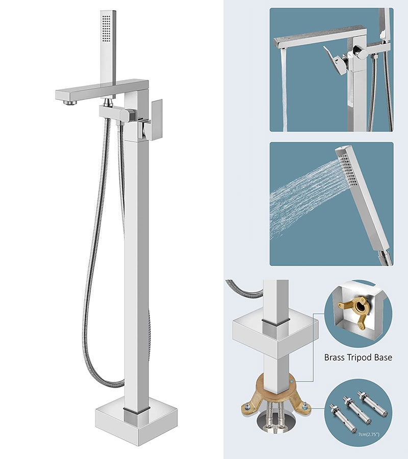 single handle freestanding floor mount tub filler faucet with hand shower 27201