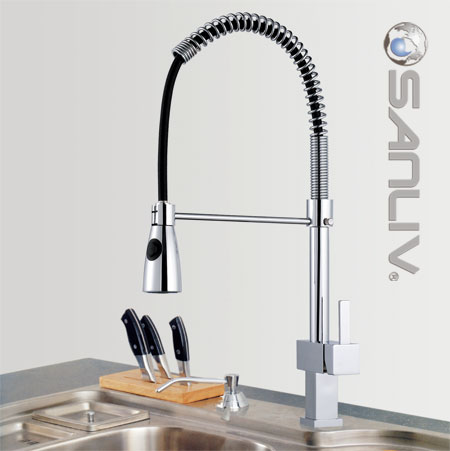 KITCHEN SINK SINGLE LEVER TAP PULL-OUT-SPRAY STAINLESS STEEL LOOK SANLINGO 