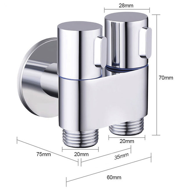 three-way angle stop valve two water outlet controller double handle washing machine bidet shattaf