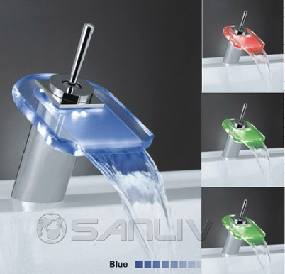 Sanliv Color Changing LED Waterfall Bathroom Mixer Faucet